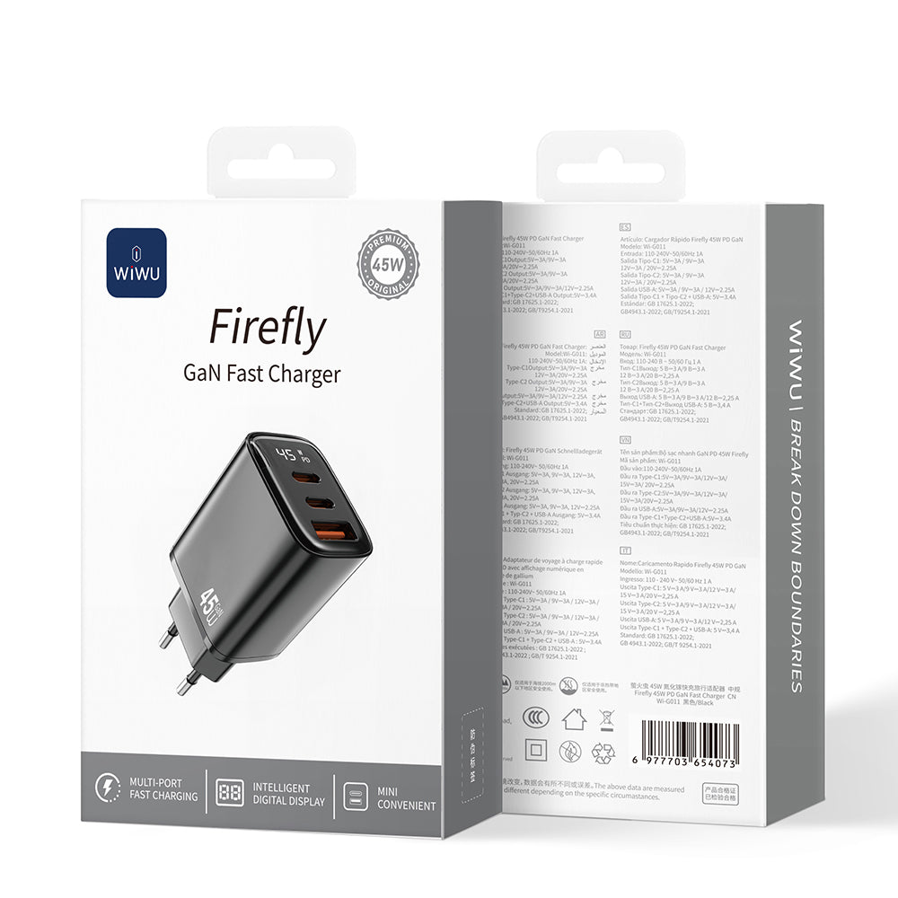 Wiwu Wi-G011 Firefly Serisi GaN Tech PD Hızlı Şarj Özellikli 45W Şarj Başlığı Wiwu Wi-G011 Firefly Serisi GaN Tech PD Hızlı Şarj Özellikli 45W Şarj Başlığı